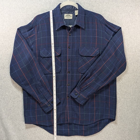 Fieldmaster Vintage Blue Plaid Wool Blend Button Up Shirt Men’s Size L - Picture 6 of 12